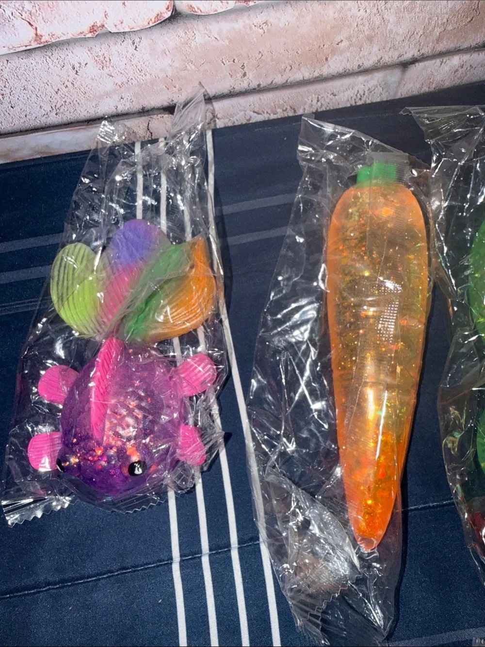 Assorted Glitter squishies Toy Set - Green, Orange, Pink 4 in set